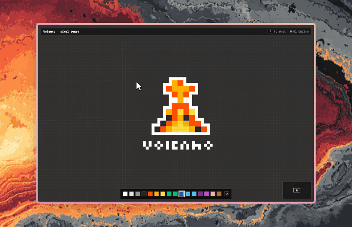 Pixelboard showing a shared canvas, color palette, and live collaborators
